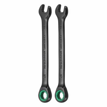 Imagem de HARFINGTON 2 peças chave de catraca de 12 mm métrico 12 pontos CR-V eletroforese alongamento caixa dupla chave catraca de extremidade aberta com 72 dentes 5° Swing Industrial Grade Spanner