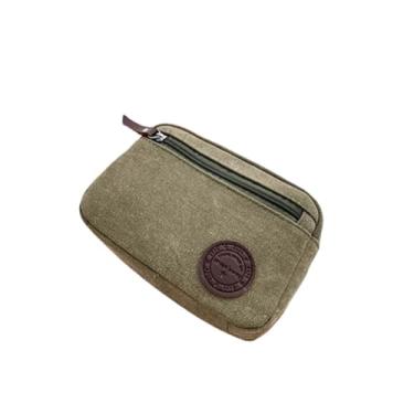 Imagem de Carteira masculina de lona para chaveiro – Bolsa fina com vários bolsos para dinheiro, cartões e chaves, Verde militar