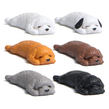 Imagem de Conjunto de estatuetas Cute Sleeping Dog, enfeites de jardim em PVC, 6 peças