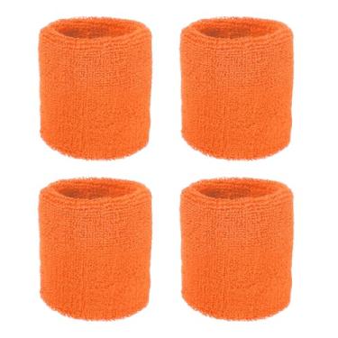 Imagem de YELARXI Pulseiras de suor, pulseiras para esportes de suor 7,6 x 7,6 cm e pacote com 4 e ajuste laranja para (tênis/basquetebol/futebol/corrida/malhar/homens e mulheres)
