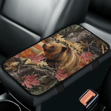 Imagem de Bulopur Capa de apoio de braço automotivo camuflagem de caça antiderrapante urso marrom para console central de carro capa universal de apoio de braço de flanela para a maioria dos veículos, caminhões