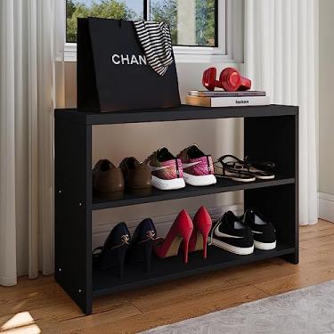 Imagem de Genérico, Sapateira Banco Organizadora de Calçados para Quarto Closet Hall de Entrada Banquinho Safira - Preto