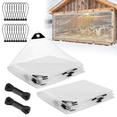 Imagem de 2 peças de capas de galinheiro de 1,2 x 2,1 m acessórios para o inverno - lona impermeável fácil de instalar com cordões elásticos e cordas