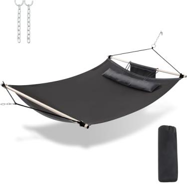 Imagem de TegerDeger Rede anti-derrapante, 3,6 m, rede grande, capacidade de 204 kg, com haste de expansão de ferro e corda de nylon ao ar livre, pátio, jardim, quintal, praia, cinza