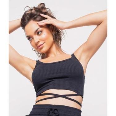 Imagem de Cropped Salvatore Fashion Regata Tiras Malha Canelada Feminino-Feminino