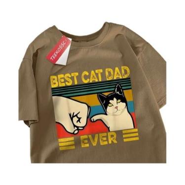 Imagem de Camiseta Oversized De Algodão Melhor Pai De Gato De Todos Tops Punch P