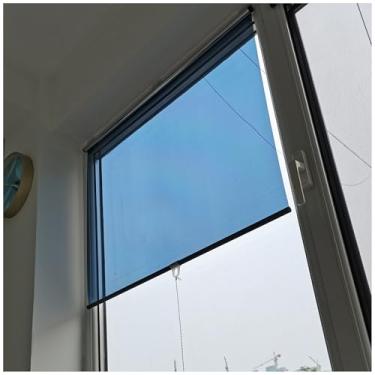 Imagem de uhyOHF Persianas de rolo espelhadas Sun & One Way, capa de janela de privacidade diurna com ganchos adesivos, cortina de isolamento transparente unidirecional para portas de vidro, azul-prata (H-150