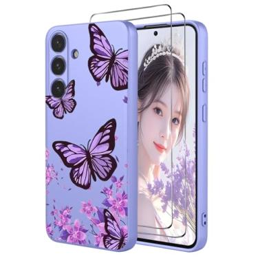 Imagem de FollmeAir Capa para Samsung Galaxy S25 FE com 2 protetores de tela, silicone líquido macio, antiarranhões, à prova de choque, para meninas e mulheres, capa floral para Galaxy S25 FE (borboleta, S25 FE