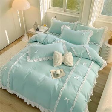 Imagem de XLCZMYL Conjunto de capa de edredom estilo princesa de quatro peças de algodão e algodão puro com nó de borboleta conjunto de capa de edredom de dormitório, 6, 1,8 m, 4 peças