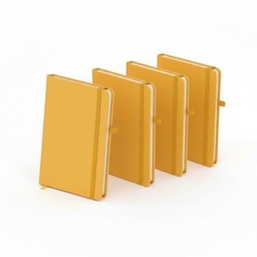 Imagem de Caderno A5 Capa Dura em PU, 80 Folhas Pautadas na Cor Bege, com Elástico e Suporte para Caneta, Tamanho 21x14,5cm (3, Amarelo)