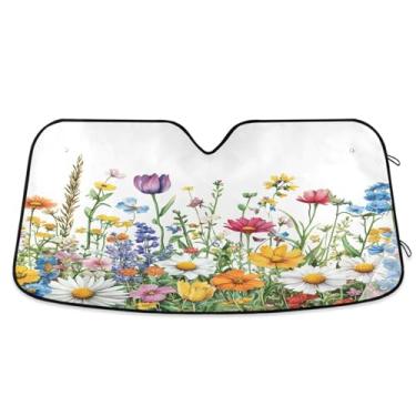 Imagem de Qilmy Spring Beautiful Spring Flowers Car Windshield Sun Shade, protetor de viseira dobrável mantém a frescura bloqueia raios UV e acessórios para proteger carros, SUVs, caminhões-(P) 1018