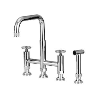 Imagem de Torneira Para Cozinha Gourmet Misturador Extensível Duplo Comando Aço 