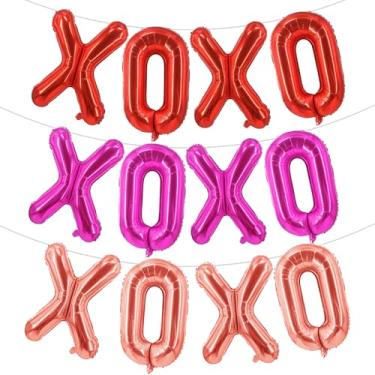 Imagem de Balões XOXO para decoração de Dia dos Namorados, 40,6 cm vermelho rosa ouro rosa XOXO cartolina balões banner para festa dos namorados Dia de Galentina decoração de parede para casa