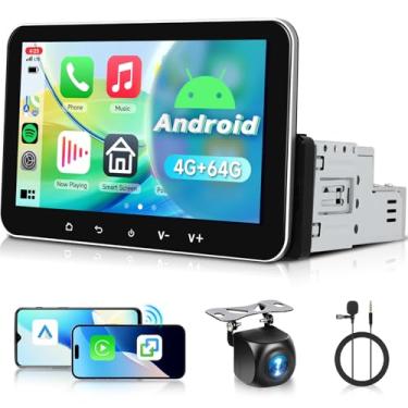 Imagem de 4G + 64G estéreo para carro único Din Android com carplay sem fio e Android Auto, tela sensível ao toque Driauto de 7 polegadas, 1 rádio de carro com tela Din com Bluetooth, WiFi, rádio FM/RDS EQ USB