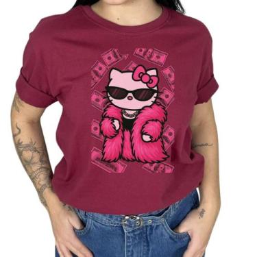 Imagem de Camiseta Feminino Cifrao Hello Kitt Camisa Manga Curta Gola Ribana, Bo