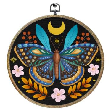 Imagem de Decoração de borboleta colorida fase da lua emoldurada decoração de parede em tela arte de parede gótica bruxa boho botânica natureza pendurada arte de casa de banho quarto aniversário 26 x 26 cm