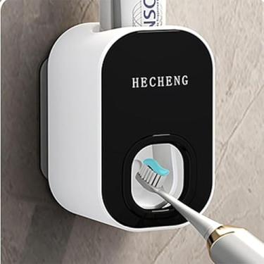 Imagem de Dispensador automático de pasta de dente, sem broca, espremedor de pasta de dente montado na parede com adesivo forte, um botão fácil de apertar para crianças e adultos, serve na maioria dos tubos