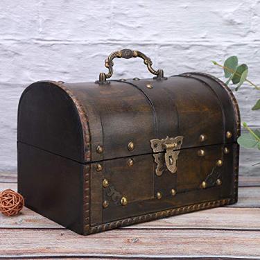 Imagem de KIMISS Caixa de Armazenamento de Porta-joias Vintage de Madeira Artesanal Com Fechadura Codificada - Organizador Elegante para Pulseiras, Brincos, Colares e Muito Mais