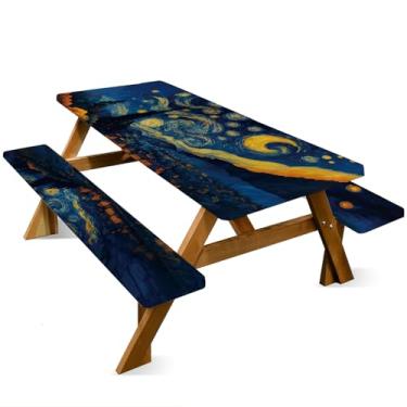 Imagem de ANNA QUEEN Conjunto de capa de mesa de piquenique tropical de 1,82 m x 76 cm, à prova d'água, banco e toalha de mesa, proteção de móveis para acampamento, praia, churrasco, pátio, quintal