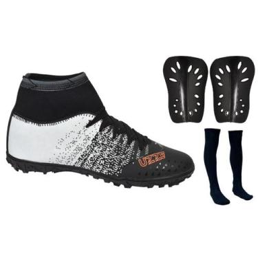 Imagem de Chuteira Society Botinha Cano Alto Costurada Leve + Caneleira e Meião 