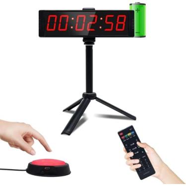 Imagem de Ousmile Cronômetro grande com botão de iniciar/parar, temporizador digital de LED com controle remoto, relógio de contagem regressiva com campainha, relógio de academia em casa, temporizador de
