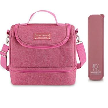 Imagem de Bolsa Térmica Lancheira Necessaire Marmita Lanches Bebidas 2 Compartim