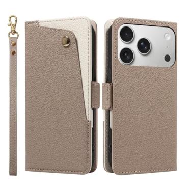 Imagem de Genérico Capa de couro com espelho para iPhone 17/17 Air/17 Pro/17 Pro MAX, capa com tampa e pulseira, suporte dobrável e proteção tudo incluído (cinza, 17 ar)