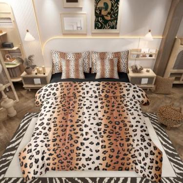 Imagem de Erosebridal Jogo de cama Queen com estampa de leopardo, tamanho Queen, cinza ombré, leopardo, estampa de guepardo africano, inclui edredom, conjunto de lençol, fronhas e fronhas, decoração de quarto