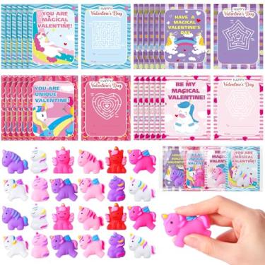 Imagem de Seenelling 24pcs Unicorn Valentine's Day Exchange Gifts, Stress Relief Party Favors with Gift Cards for Party Prizes Birthday Return Gifts Valentines Treat Bag