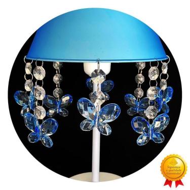 Imagem de Abajur Infantil Azul Quarto De Menino Pingentes Borboletas