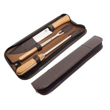 Imagem de Kit Churrasco Chaira Garfo e Faca Hitita 9 Pol Com Estojo de Couro Carmel Imports