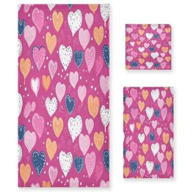 Imagem de xigua Conjunto de toalhas de banheiro com coração dos namorados absorvente macio 3 peças toalha de banho toalha de mão toalhas decorativas para banheiro, academia, hotel, praia, piscina