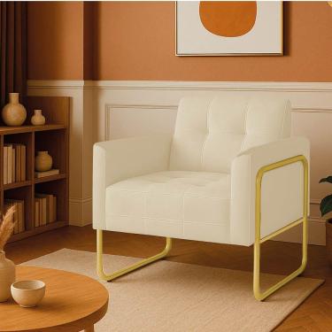 Imagem de Poltrona Sala Industrial Alta Tubo Dourado Elisa Suede Bege D03 - D'rossi