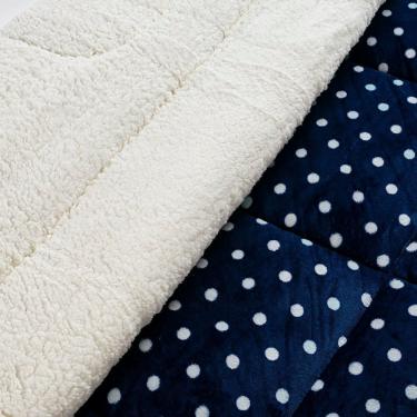 Imagem de Coberdrom Estampado Sherpa e Flannel Petit Poá Solteiro 01 Peça Manta Alta 150g - Marinho