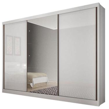 Imagem de Guarda Roupa Casal Duna 3 Portas 6 Gavetas Neve Com Espelho - Novo Horizonte