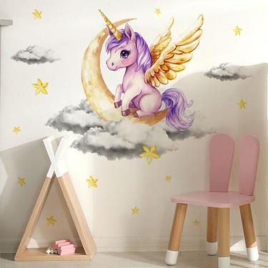 Imagem de Adesivos de parede Unicorn Cartoon Moon Cloud PVC 40x60cm - yiweisai