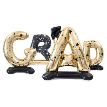 Imagem de Kit de balão para festa de formatura, 4 peças 4D em pé 'GRAD' - yiweis