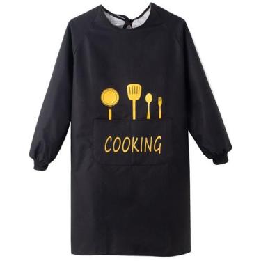 Imagem de Avental preto de manga comprida impermeável de poliéster 114x124cm - y