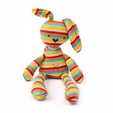 Imagem de Brinquedo de pelúcia, coelho, listras coloridas, presente de aniversár