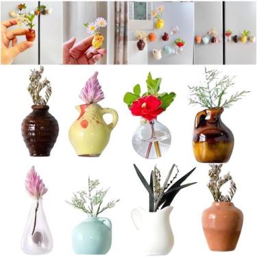 Imagem de Conjunto de mini vasos de resina e ímãs de geladeira para casa e escri