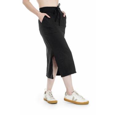 Imagem de Saia Secretária Midi Moletinho com Bolsos e Cós com Cordão - Sara Conf