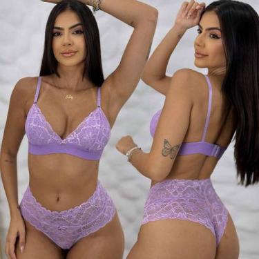 Imagem de Conjunto Lingerie Sem Bojo Sem Aro Rendado Calcinha Cintura Alta Sensu