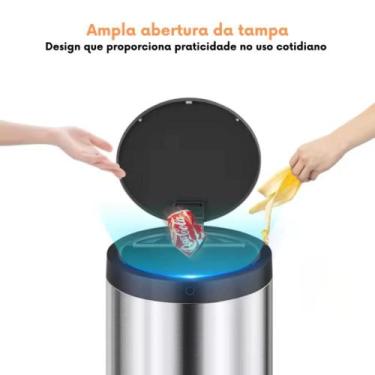 Imagem de Lixeira Automática Redonda em Aço 40 Litros com Sensor - Inox - GLOBAL