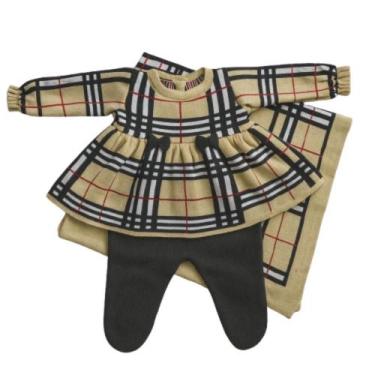 Imagem de Saída Maternidade Xadrez de Tricot Luxo Bebê Menino e Menina - BEBE E 
