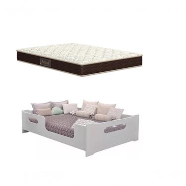 Imagem de Cama Casal Montessoriana Infantil Encanto com Grade de Proteção 100% MDF Branco com Col...