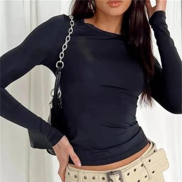 Imagem de Camiseta Feminina Slim Fit Manga Longa - Casual Básica Y2K Streetwear,
