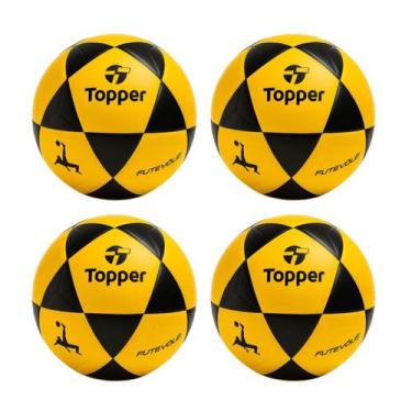 Imagem de Kit 04 Bola De Futevôlei Topper R1 Oficial Cor:Amarelo+Preto, Amarelo,