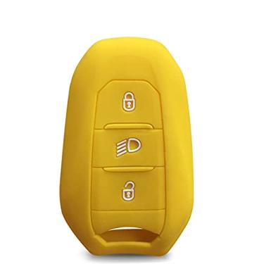 Imagem de WSWJDW Capa de silicone para chave remota Shell Capa para chave do carro Capa chaveiro com anel de chave, adequado para 5008 DS5 DS6 Peugeot 208 DS3 Citroen C4 C5 X7, amarelo