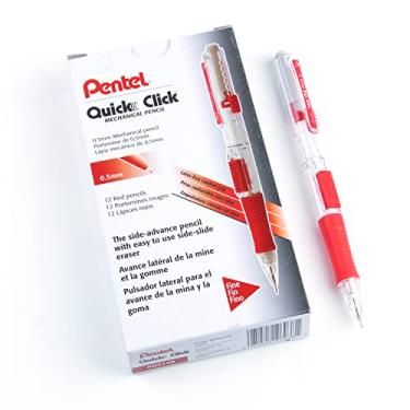 Imagem de Pentel Lapiseira de clique rápido (0,5 mm), barril vermelho, caixa com 12 lápis (PD215B)
