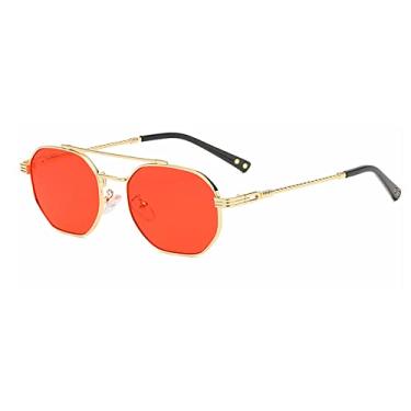 Imagem de Óculos de sol para homens de luxo moda quadrado retrô óculos de sol femininos pequeno octogonal metal polígono preto gafas, c04 ouro vermelho, china